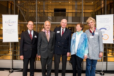 ECHAMP 15th Anniversary, European Parliament: Lucas Von Hebel, first President of ECHAMP (middle) with former colleagues and now Honorary Members (left to right) Max Daege, Nand De Herdt and Christa Hebisch, and reigning President Dr Gesine Klein (right)